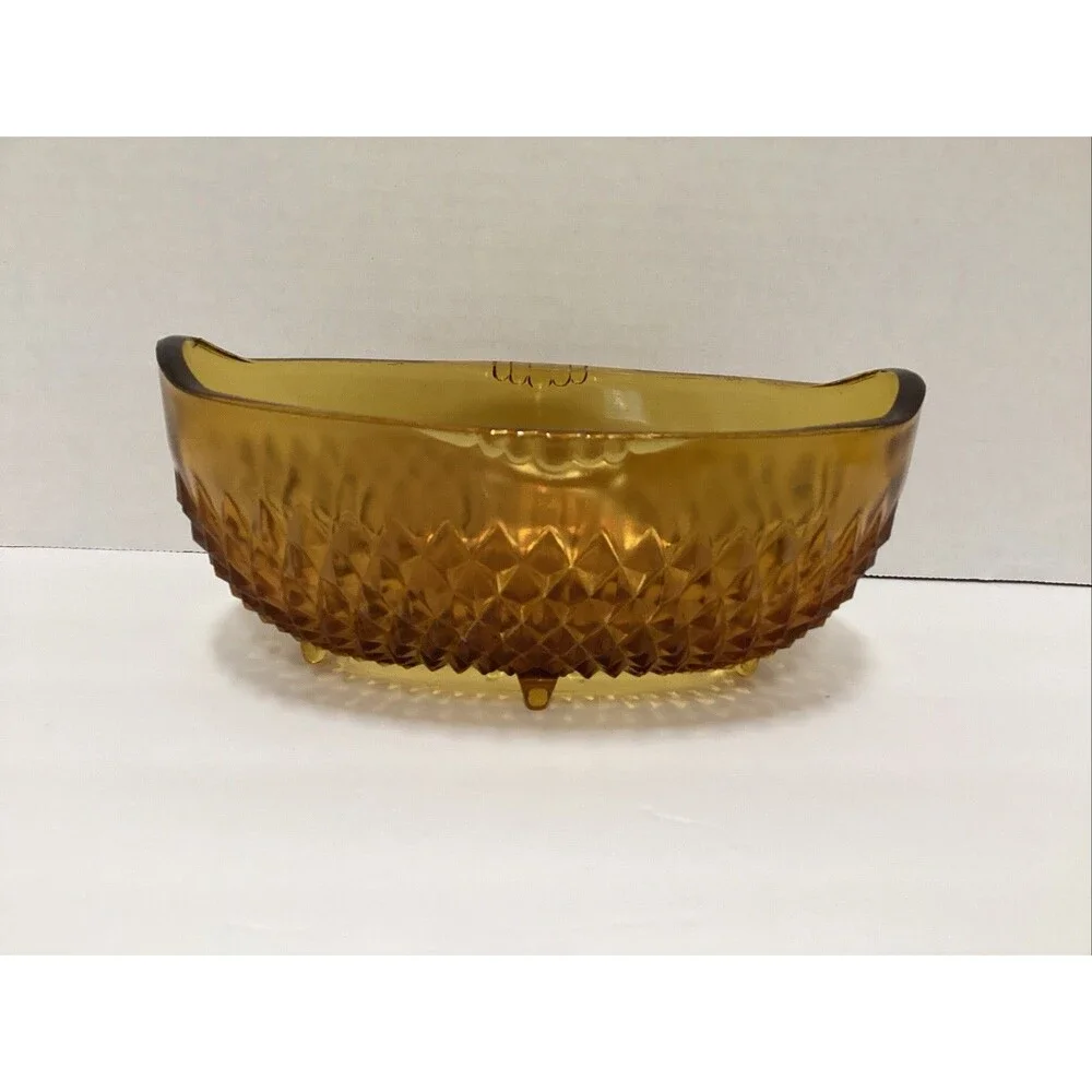 vintage Indiana glass amber -colored diamond point oval footed bowl
